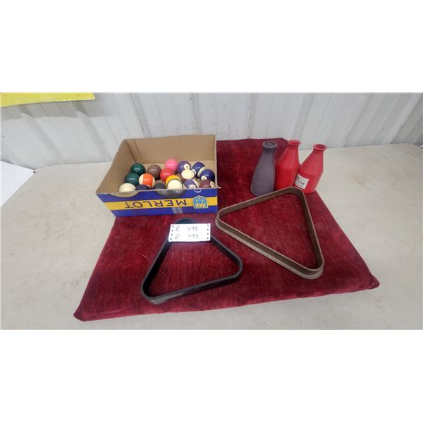 Billiard Balls, Triangular Racks, and Bottle dice shakers