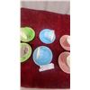 Image 3 : Six Vintage wade Porcelain Teacup and Saucer Sets in Green, Blue, and Pink with Gold Rims