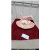 Image 1 : Vintage Ceramic pitcher and Basin Wash Set with Pink Floral Rose Motif and Ruffled Edge