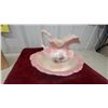 Image 2 : Vintage Ceramic pitcher and Basin Wash Set with Pink Floral Rose Motif and Ruffled Edge