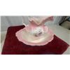 Image 4 : Vintage Ceramic pitcher and Basin Wash Set with Pink Floral Rose Motif and Ruffled Edge