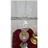 Image 3 : Two Vintage Kerosene Oil Lamps: "Home Sweet Home" Etched Glass and Brass with Pink Ruffled Shade