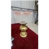 Image 5 : Two Vintage Kerosene Oil Lamps: "Home Sweet Home" Etched Glass and Brass with Pink Ruffled Shade