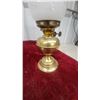 Image 7 : Two Vintage Kerosene Oil Lamps: "Home Sweet Home" Etched Glass and Brass with Pink Ruffled Shade