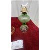 Image 3 : Pair of Vintage Depression Glass Kerosene Oil Lamps, Amber Ribbed Base and Green Ribbed Fount
