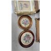 Image 5 : Vintage Framed Needlepoint Florals, Bird, Portraits, and Oak-Framed Mirror