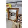 Image 7 : Vintage Framed Needlepoint Florals, Bird, Portraits, and Oak-Framed Mirror