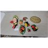 Image 1 : Vintage Chalkware Wall Plaques Including Asian Woman, Fruit Clusters, and Plaque