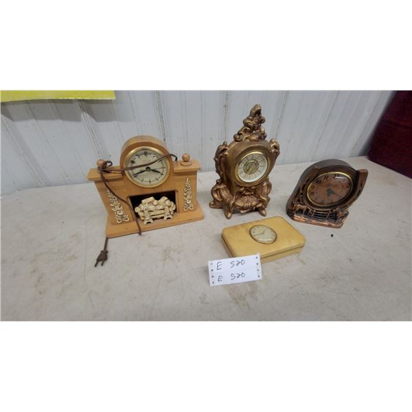 United Electric Wooden Mantel Clock with Floral Carvings and Ornate Gilt Clocks