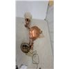 Image 4 : Vintage Copper-Toned Ceiling Fixture with Amber Fluted Glass Shades, Early 20th Century