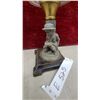 Image 2 : Antique Figural Kerosene Oil Lamp with Frosted Glass Fount and Spelter Cherub on Cast Iron Base