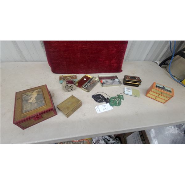 Vintage Boston KS Desktop Pencil Sharpener with Hand-Crank, plus Compass Sets and Cash Box