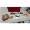 Image 1 : Vintage Boston KS Desktop Pencil Sharpener with Hand-Crank, plus Compass Sets and Cash Box