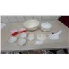 Image 1 : Fire-King Milk Glass Gold Trim Bowls, Pyrex Ramekins, and Milk Glass Hen