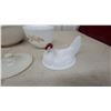 Image 2 : Fire-King Milk Glass Gold Trim Bowls, Pyrex Ramekins, and Milk Glass Hen