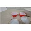 Image 4 : Fire-King Milk Glass Gold Trim Bowls, Pyrex Ramekins, and Milk Glass Hen