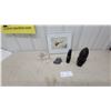 Image 1 : Marble Figural Sculpture, Carved Stone Otter Figurine, Two Obsidian Carvings and Framed Loon Print