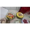 Image 2 : Vintage Collectible Tins Including Carol Ring, Old English Inn, Poinsettia and More With Glass Bott