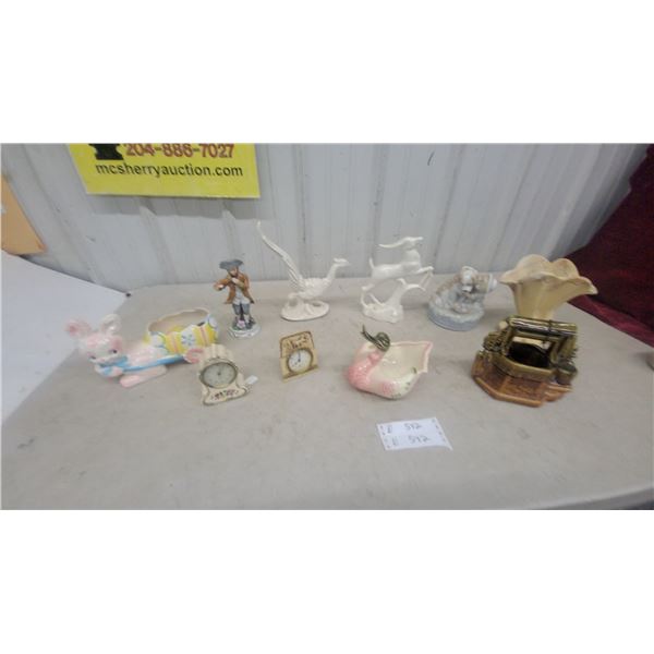Decorative Porcelain Figurines, Mantel Clocks, Easter Bunny, Trinket Dish
