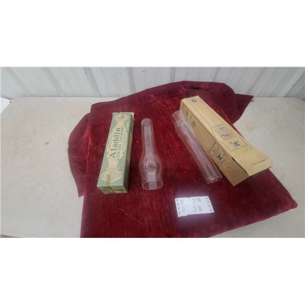 Vintage Aladdin Lox-On and Genuine Lamp Chimneys, Clear Glass, Kerosene Mantle Lamps, Original Boxe