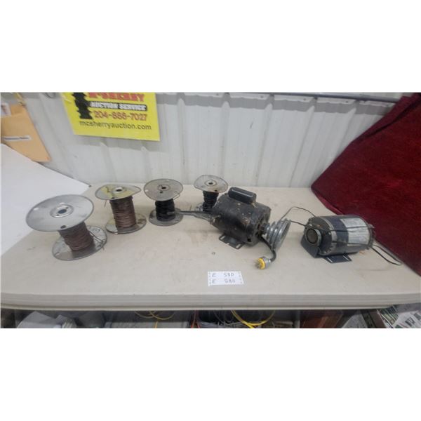 Electric Motor with V-Belt Pulley, Smaller HVAC Blower Motor and 4 partial Spools of Wire