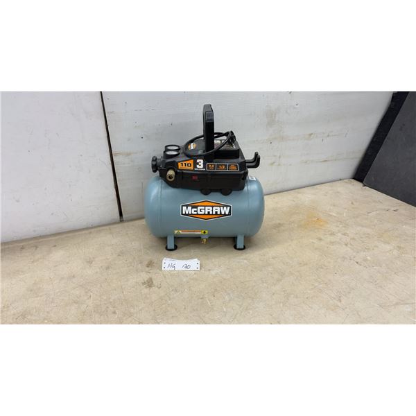 McGraw 3 Gallon Oil Free Portable Air Compressor, 110 Max PSI, 1/3 HP, 90 PSI