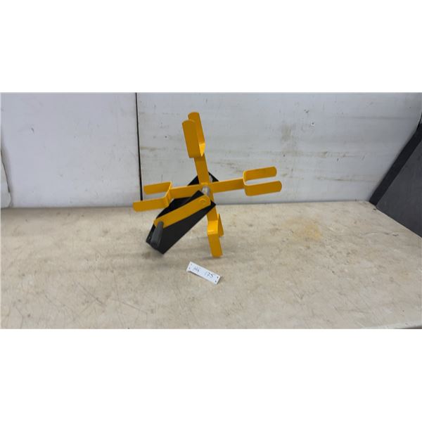 Cable Reel Stand and Spool Holder, Black and Yellow Metal Construction, Handle, Spring-Loaded Arms