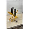 Image 2 : Cable Reel Stand and Spool Holder, Black and Yellow Metal Construction, Handle, Spring-Loaded Arms