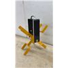 Image 4 : Cable Reel Stand and Spool Holder, Black and Yellow Metal Construction, Handle, Spring-Loaded Arms