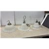 Image 1 : Lot of 3 Assorted Pendant Light Fixtures with Frosted Glass Shades, Brass and Brushed Nickel Caps