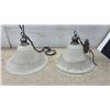 Image 4 : Lot of 3 Assorted Pendant Light Fixtures with Frosted Glass Shades, Brass and Brushed Nickel Caps