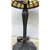 Image 3 : Tiffany-Style Stained Glass Table Lamp with Amber Cabochons and Floral Relief Metal Base, 22” High