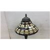 Image 4 : Tiffany-Style Stained Glass Table Lamp with Amber Cabochons and Floral Relief Metal Base, 22” High
