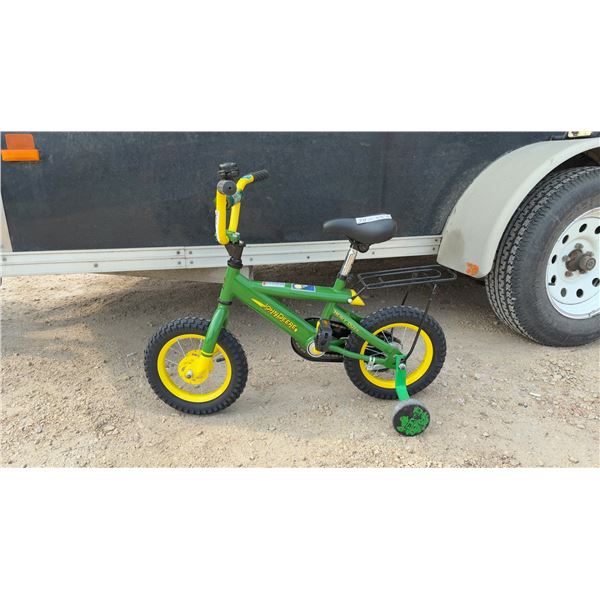 John Deere Heavy Duty Child's Bicycle with Training Wheels, Rear Rack, and Bell