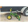 Image 1 : John Deere Heavy Duty Child's Bicycle with Training Wheels, Rear Rack, and Bell