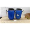 Image 1 : Two Blue Plastic Barrels with Lids, Metal Clamps and Handles, Approximately 20 × 11”