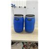 Image 2 : Two Blue Plastic Barrels with Lids, Metal Clamps and Handles, Approximately 20 × 11”