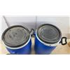 Image 4 : Two Blue Plastic Barrels with Lids, Metal Clamps and Handles, Approximately 20 × 11”