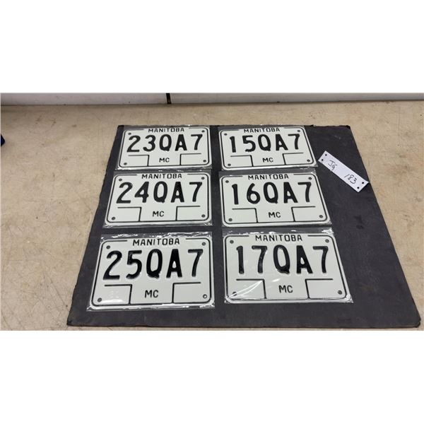Six 1983 Manitoba Motorcycle License Plates with Consecutive Numbers 15QA7-17QA7 and 23QA7-25QA7
