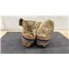 Image 3 : Vintage Cree Style Handcrafted Moccasins Heavily Beaded with Geometric Red, White, Black and Green