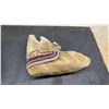 Image 5 : Vintage Cree Style Handcrafted Moccasins Heavily Beaded with Geometric Red, White, Black and Green