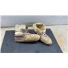 Image 8 : Vintage Cree Style Handcrafted Moccasins Heavily Beaded with Geometric Red, White, Black and Green