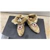 Image 9 : Vintage Cree Style Handcrafted Moccasins Heavily Beaded with Geometric Red, White, Black and Green