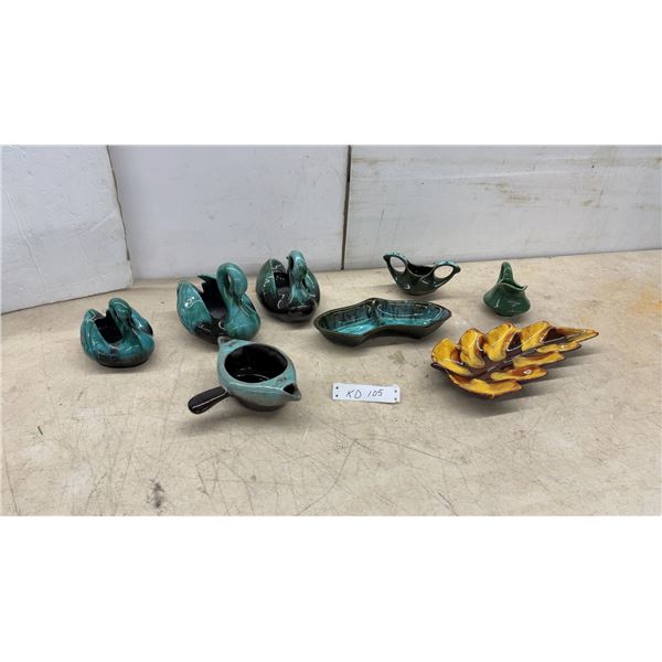 Blue Mountain-Style Pottery Swan Planters, Serving Dishes, and Pitcher