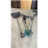 Image 1 : Lot of 5 Garden Tools: Snow Shovel, 2 Shovels, Hoe, and Pitchfork