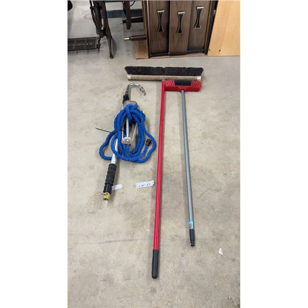 Two Brooms and Expandable Hose, Lawn Sprinkler and Telescoping wand with Gutter Cleaner