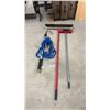 Image 1 : Two Brooms and Expandable Hose, Lawn Sprinkler and Telescoping wand with Gutter Cleaner