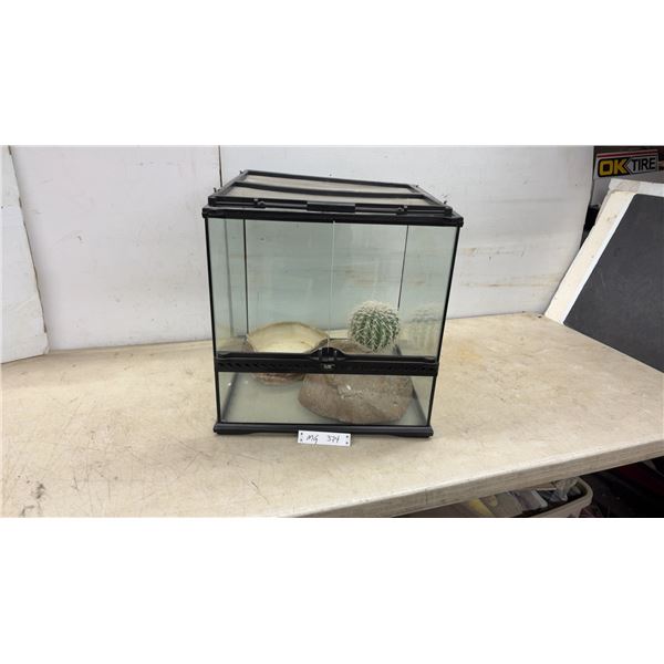 Exo Terra Glass Terrarium, Water Dish, Rock and Cactus, 18 1/2 × 17 1/2 × 17 1/2”