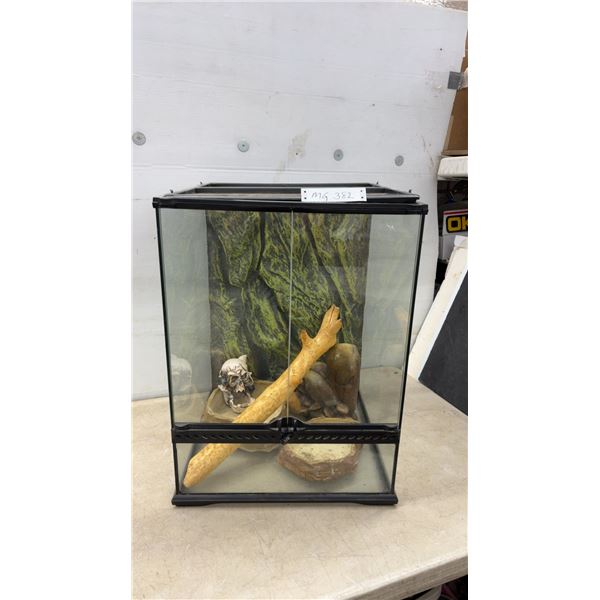Exo Terra Terrarium, with Screen Top, Wood Branch, Skull, and Water Dishes, 24 × 18 × 18”