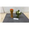 Image 1 : 1960s Indiana Glass Green King's Crown Thumbprint Candy Dish and 2010 Tiki Farm Mo Ritz Mug